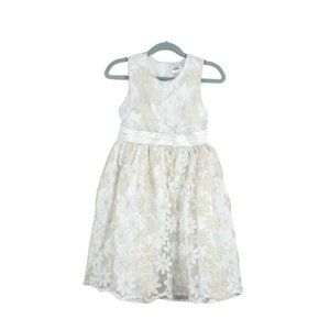 Nannette Ivory Floral Lacy Bow Tie Back Zip Dress Formal Party Dress 6X